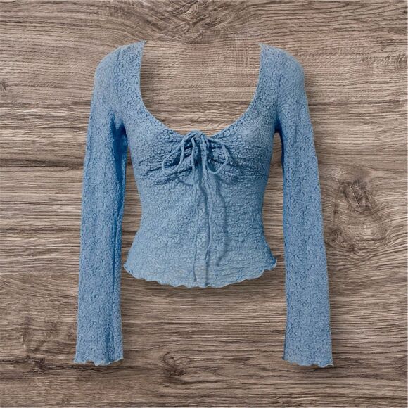 Urban Outfitters Tops - Urban Outfitters Size XS Kimchi Blue Blouse Quinn Lace Pullover Tie Front Blue